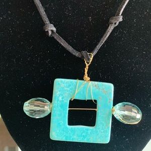 NWOT Black cord necklace w/turq.&blue quartz beads